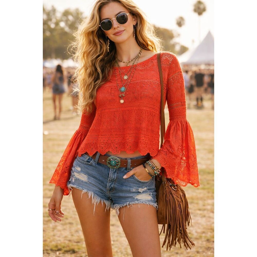 Free People Red Once Upon A Time Lace Top